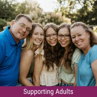 Plamann family with text reading "Supporting Adults"